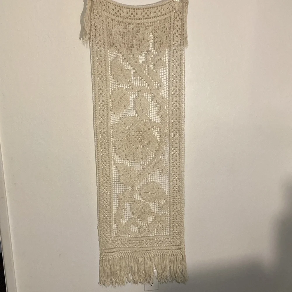 Woven fringed boho silk scarf for body or home 58 x 15”